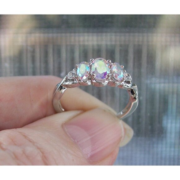 925 STERLING SILVER Simulated Triple Mercury Mystic CZ Ring - Picture 8 of 16